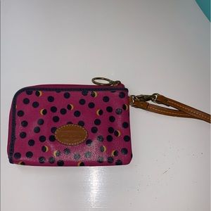 Pink and navy Fossil wristlet wallet